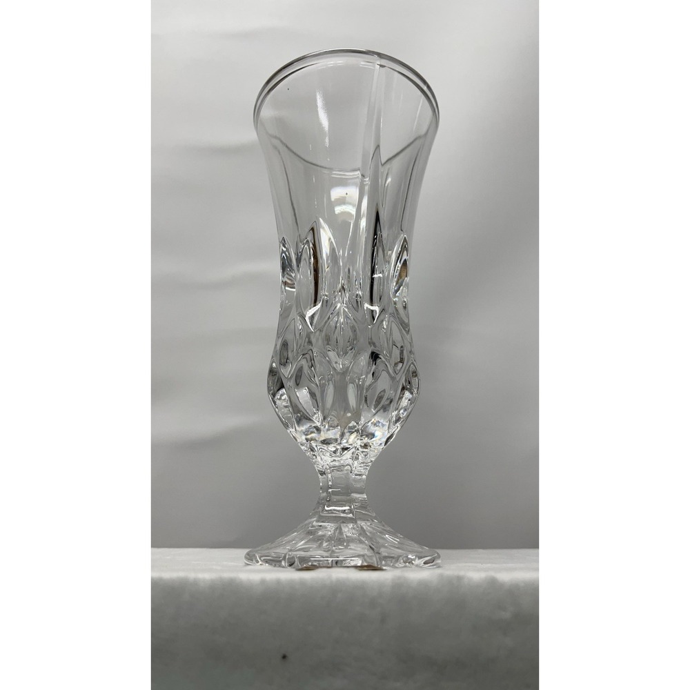 Vintage Clear Cut Crystal Bud Vase Gorham Attributed Scalloped Rim 7.75"‎